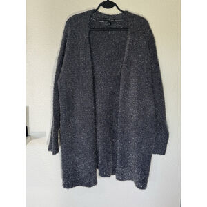 Lane Bryant Gray Silver Sparkle Eye Lash Open Front Sweater Coat Shacket 14/16